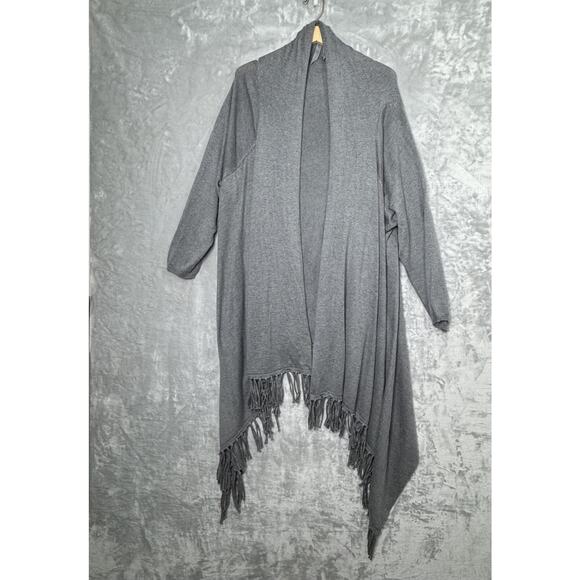 Melissa McCarthy Sweater Womens 3X Gray Fringe Open Front Cardigan Plus Size - Picture 1 of 8